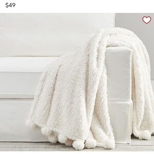 POM POM Pottery Barn Throw Blankets, Ivory and Green (One Each)